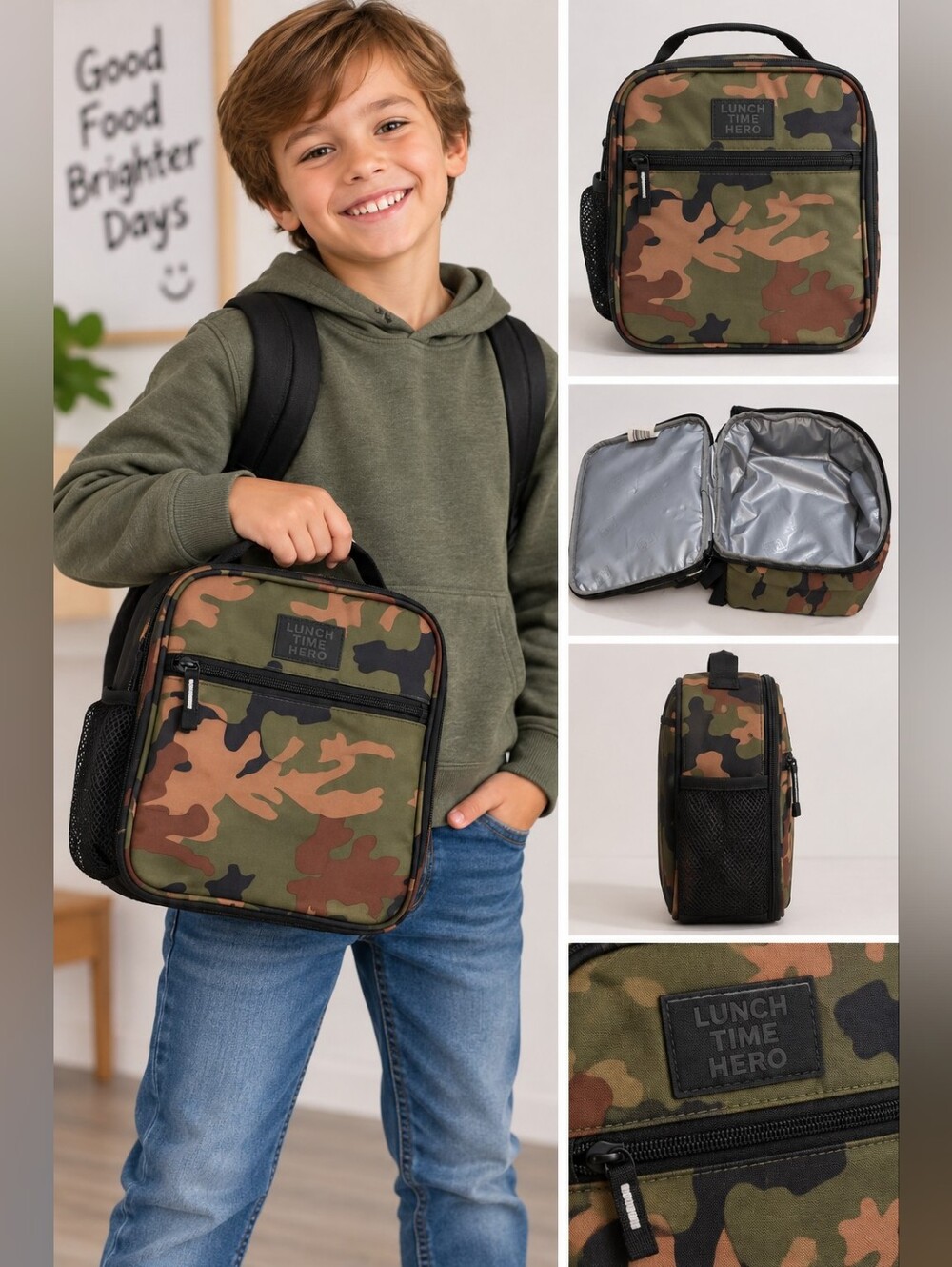 Fulton boys 10x8 inch green camo lunch box #03